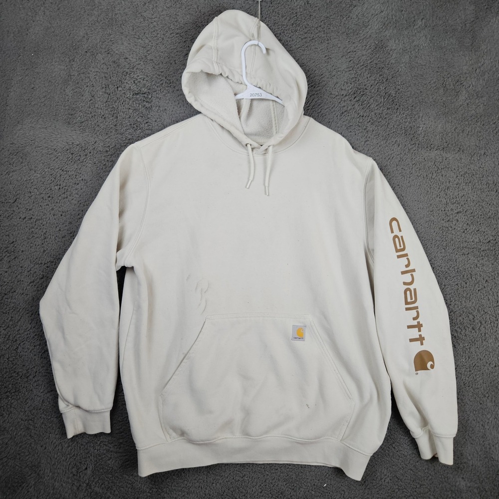 Carhartt Mens Loose Fit‎ Midweight Logo Sleeve Hoodie Cream XL K288 TS0288-M